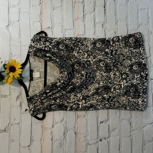 Jennie & Marlis sleeveless top drape neck floral black white Sz S